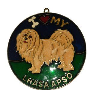 Vintage Handmade Stained Glass I Love My Lhasa Apso Dog Suncatcher  Ornament